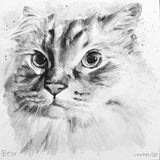 B&W Watercolor Hand Painted Pet Portrait 12X12"